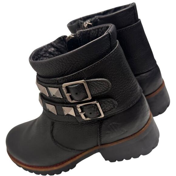 KLR Black Leather Boots Womens Sz 9 Moto Combat Side Zip Removeable Stud Straps - Picture 10 of 13